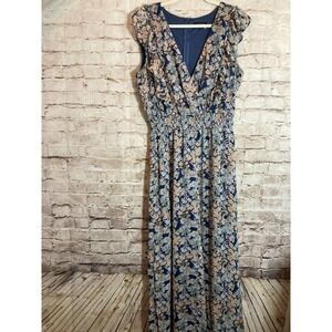 1. State Wide Leg Jumpsuit Womens Large Blue Ditsy Micro Floral Ruffle Romantic